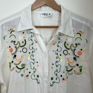 Vintage Embroidered Button-Up Blouse